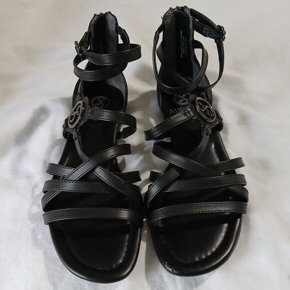 Sam & Libby Sandals W 7 Black Reed Strappy Flat Back Zip Casual Faux Leather - Picture 7 of 16